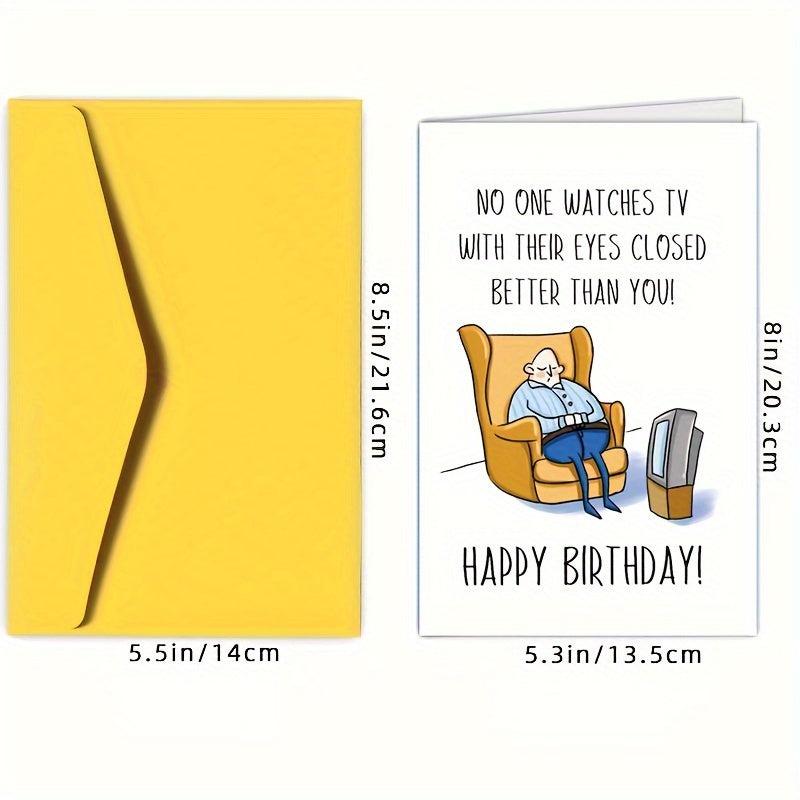 Funny Bday Card For Men TV With Eyes Closed Card