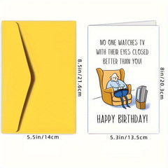 Funny Bday Card For Men TV With Eyes Closed Card