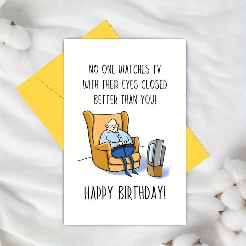 Funny Bday Card For Men TV With Eyes Closed Card