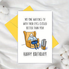 Funny Bday Card For Men TV With Eyes Closed Card
