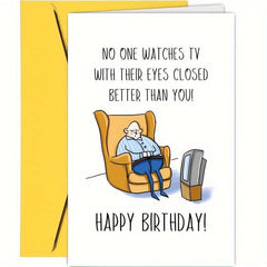 Funny Bday Card For Men TV With Eyes Closed Card