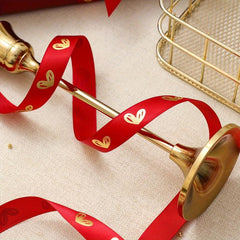 9m Hot Stamping Peach Heart Ribbon for Gift Packaging & Bouquets