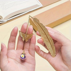 Vintage Feather Butterfly Bookmark Pendant Brass Book Mark Stationery