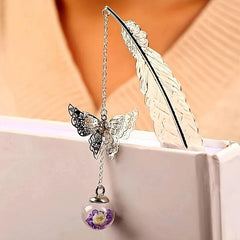 Vintage Feather Butterfly Bookmark Pendant Brass Book Mark Stationery