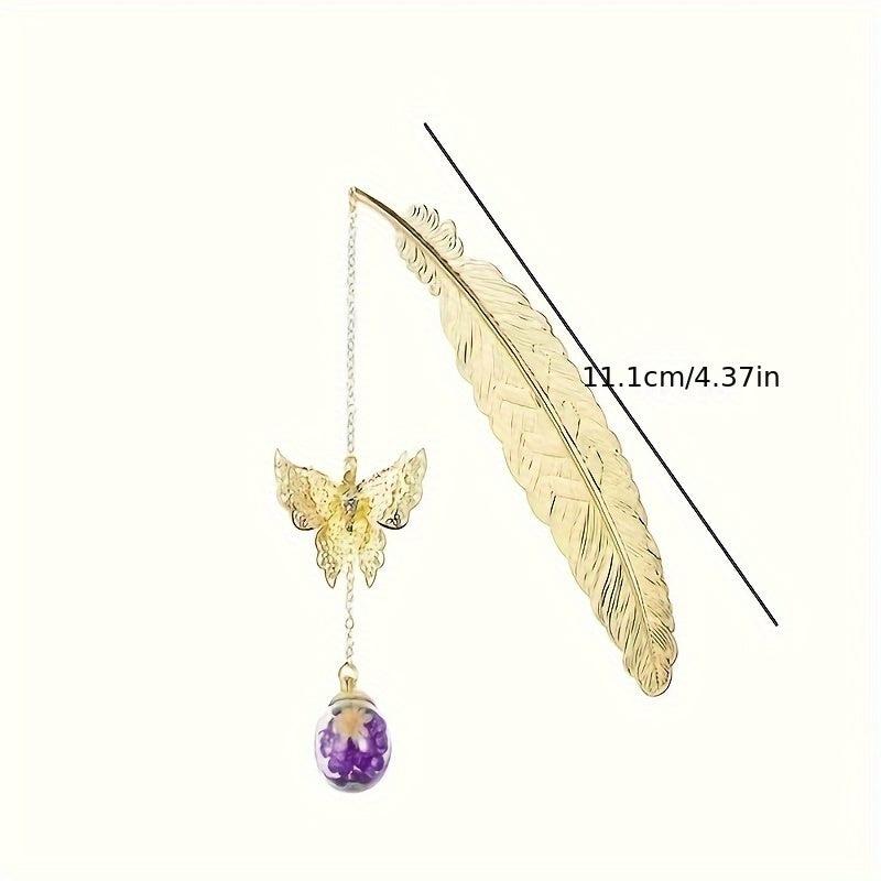 Vintage Feather Butterfly Bookmark Pendant Brass Book Mark Stationery