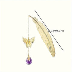 Vintage Feather Butterfly Bookmark Pendant Brass Book Mark Stationery