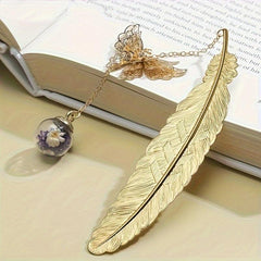 Vintage Feather Butterfly Bookmark Pendant Brass Book Mark Stationery
