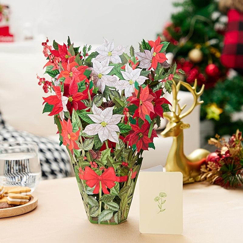 1pc Purple Poinsettia Bouquet Pop Up Card Gift