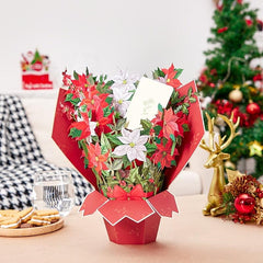 1pc Purple Poinsettia Bouquet Pop Up Card Gift