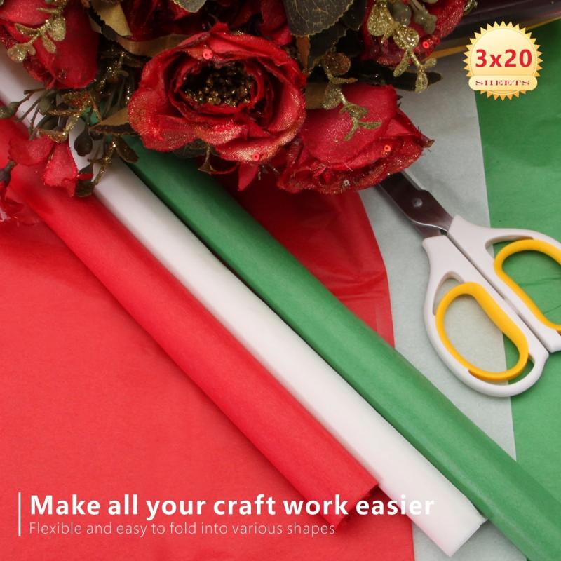 60 Sheets Red Green Mixed Wrapping Paper 20X26 Inch Tissue Paper Craft Paper