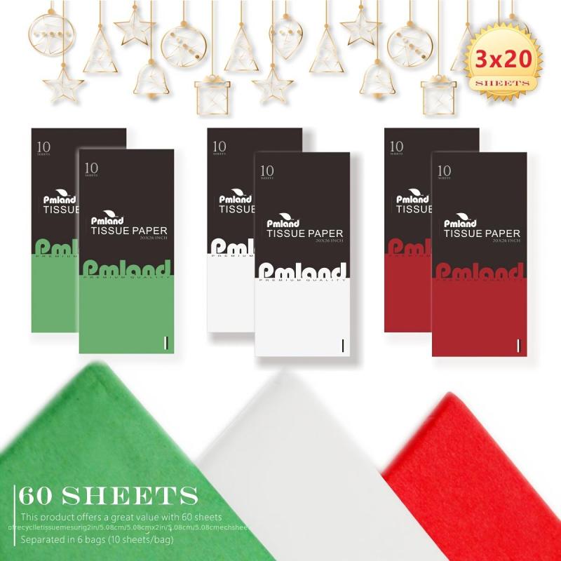60 Sheets Red Green Mixed Wrapping Paper 20X26 Inch Tissue Paper Craft Paper