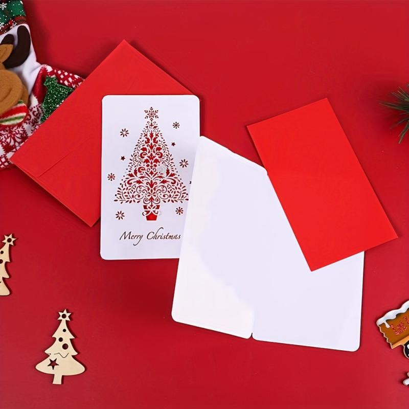 2 Packs Christmas Greeting Cards Red Hollow Greeting Card With Envelope