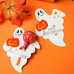 50pcs Halloween Ghost Pumpkin Lollipop Decoration Card Paper