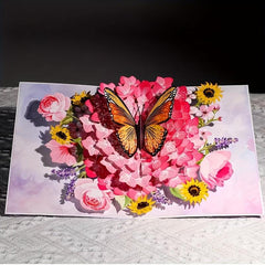Butterfly Dance Flower 3D Pop Up Greeting Card Women Anniversary Birthday