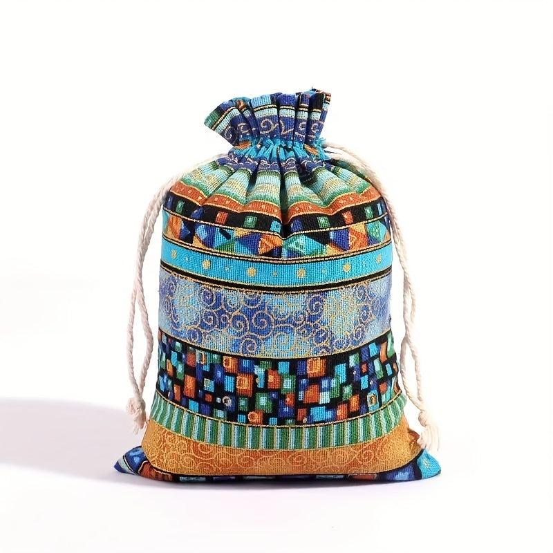 1pc Linen Gift Bags Drawstring Egyptian Pattern Burlap Bag