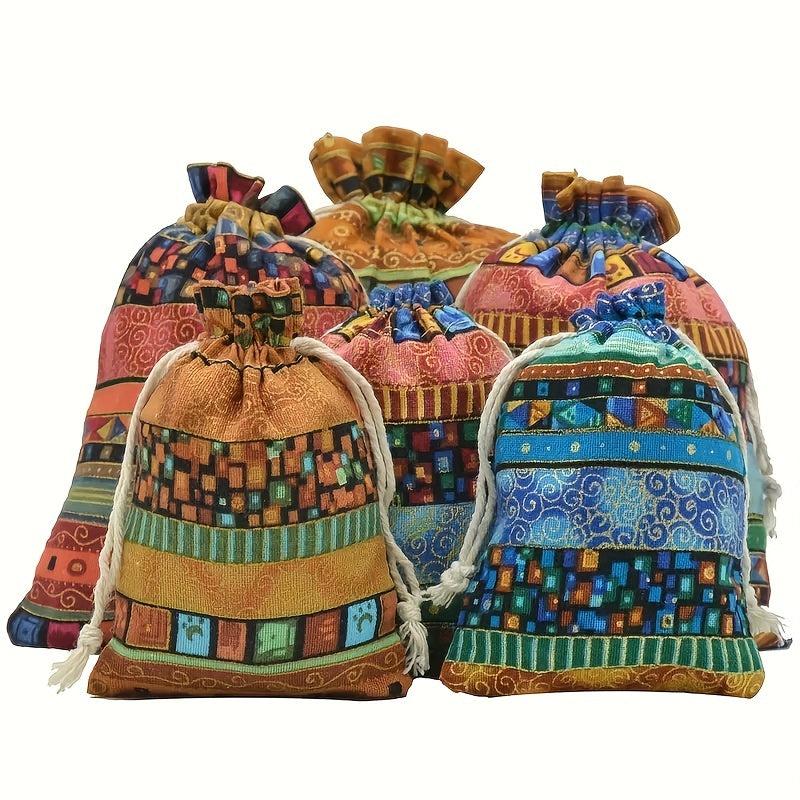 1pc Linen Gift Bags Drawstring Egyptian Pattern Burlap Bag