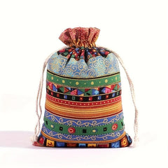 1pc Linen Gift Bags Drawstring Egyptian Pattern Burlap Bag