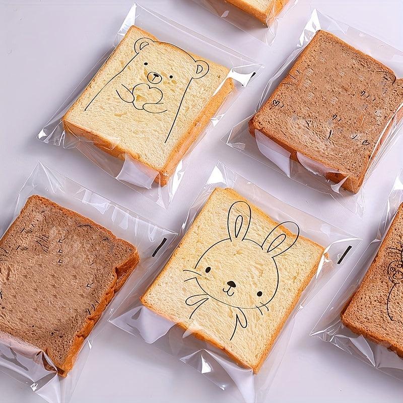 100pcs Transparent Ziplock Opp Bag Cat Bear Rabbit Printed Gift Packaging