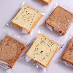 100pcs Transparent Ziplock Opp Bag Cat Bear Rabbit Printed Gift Packaging