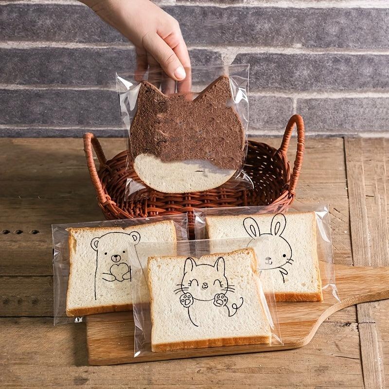 100pcs Transparent Ziplock Opp Bag Cat Bear Rabbit Printed Gift Packaging