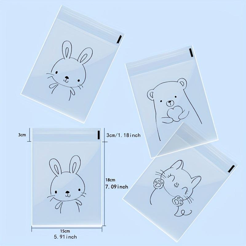 100pcs Transparent Ziplock Opp Bag Cat Bear Rabbit Printed Gift Packaging