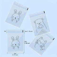 100pcs Transparent Ziplock Opp Bag Cat Bear Rabbit Printed Gift Packaging