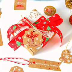 50pcs Christmas Gift Packaging Label & Rope Decoration