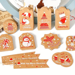 50pcs Christmas Gift Packaging Label & Rope Decoration