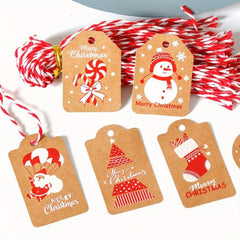 50pcs Christmas Gift Packaging Label & Rope Decoration