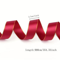 9m Polyester Double-sided Golden Edge Ribbon Flowers Cake Party Decoration