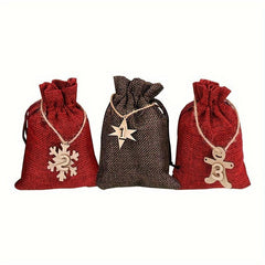 24pcs Christmas Burlap Drawstring Bag Gift Set with Countdown Number Pendant