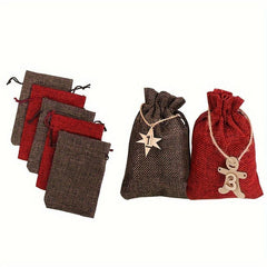 24pcs Christmas Burlap Drawstring Bag Gift Set with Countdown Number Pendant