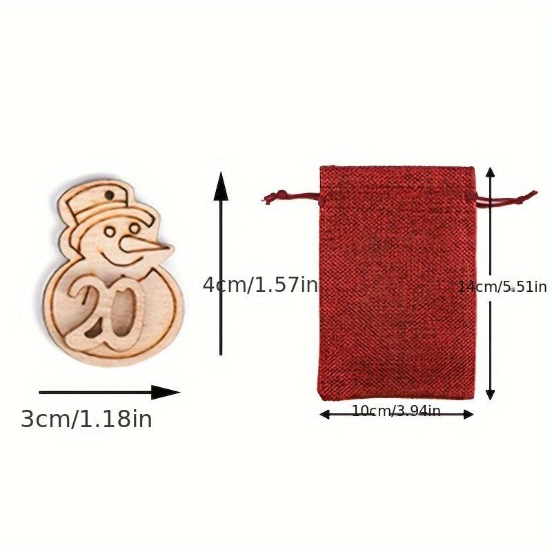 24pcs Christmas Burlap Drawstring Bag Gift Set with Countdown Number Pendant