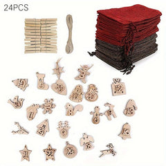 24pcs Christmas Burlap Drawstring Bag Gift Set with Countdown Number Pendant