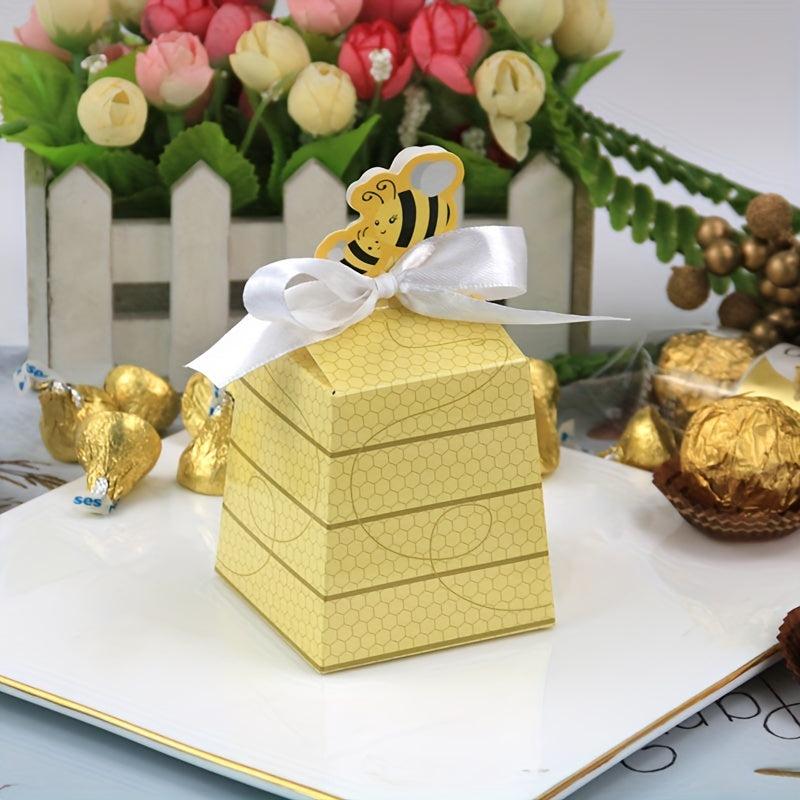 10pcs Trapezoidal Bee Favor Box Paper Candy Box Baby Shower