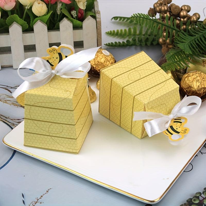 10pcs Trapezoidal Bee Favor Box Paper Candy Box Baby Shower