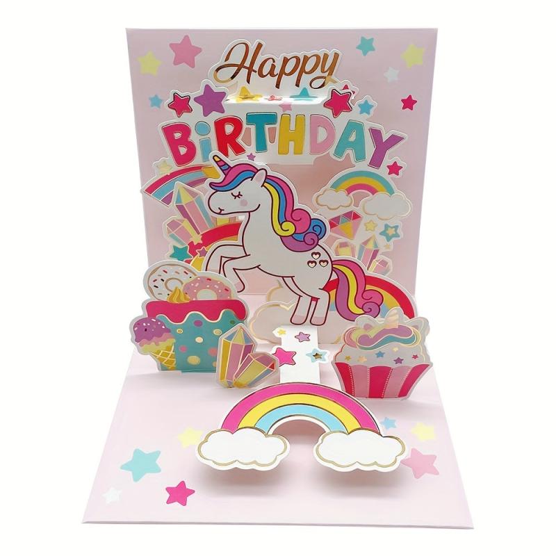 3D Unicorn Birthday Card + Envelope Perfect for Messages