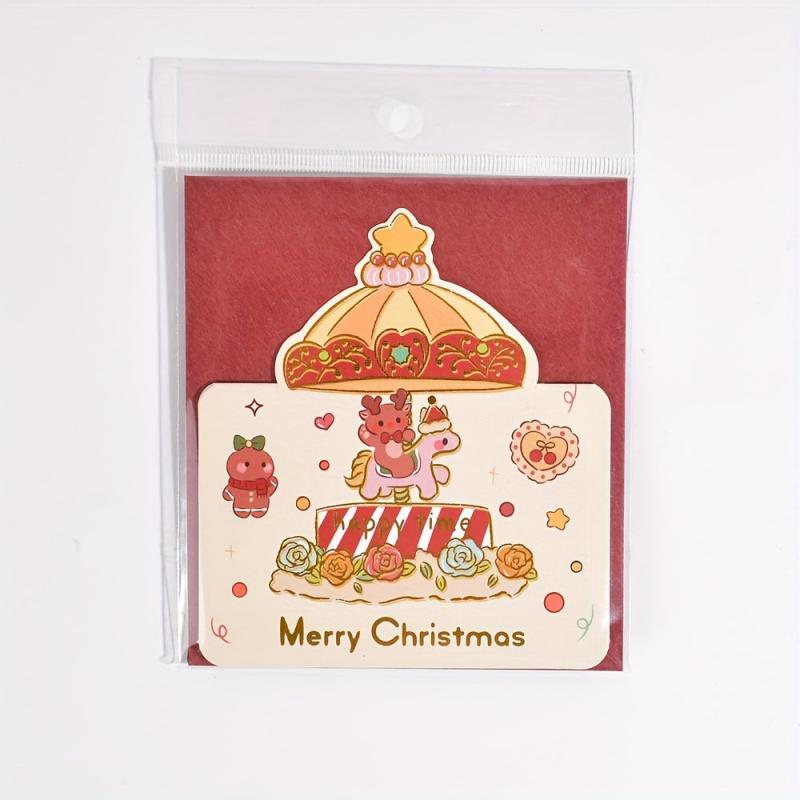 1pc Christmas Gilded Greeting Card Gift Message Card Envelope Paper Carved Card