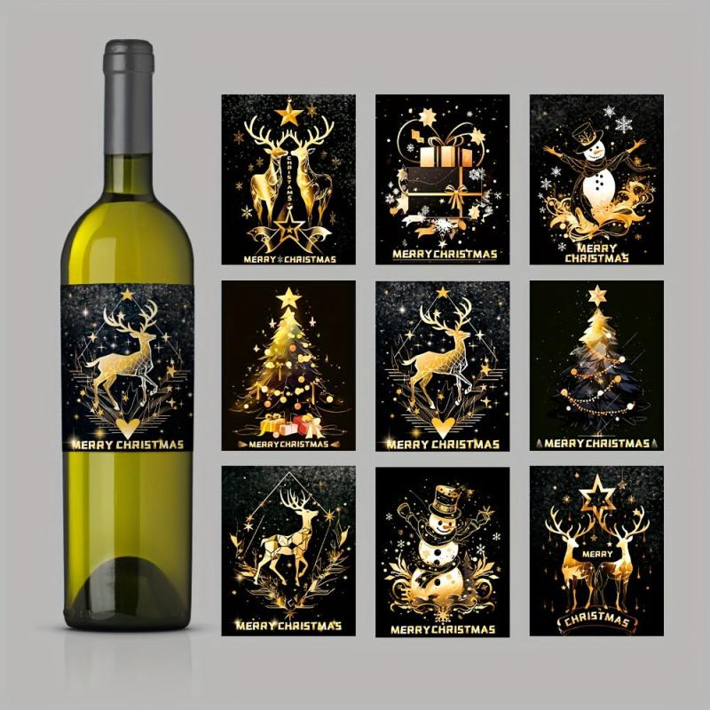 9pcs Christmas Wine Bottle Stickers 12.7x9 for Christmas Party Decorations