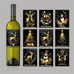 9pcs Christmas Wine Bottle Stickers 12.7x9 for Christmas Party Decorations