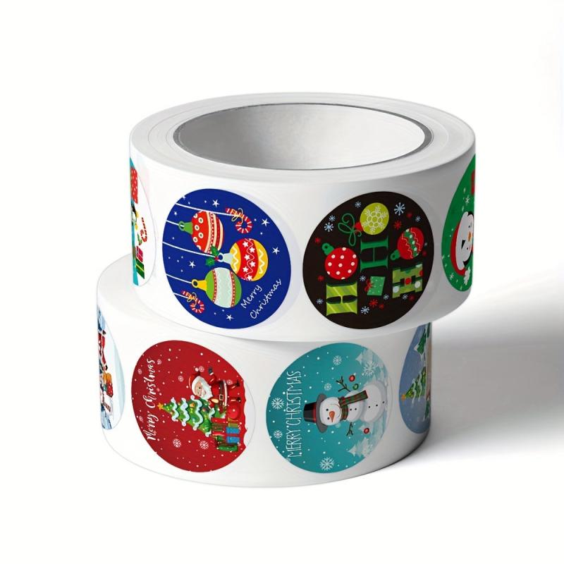500pcs 1inch Christmas Sticker Roll - Holiday Party Wrapping Decor Self-adhesive