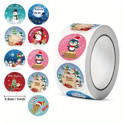 500pcs 1inch Christmas Sticker Roll - Holiday Party Wrapping Decor Self-adhesive