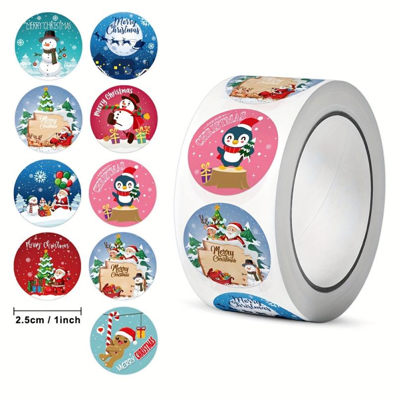 500pcs 1inch Christmas Sticker Roll - Holiday Party Wrapping Decor Self-adhesive
