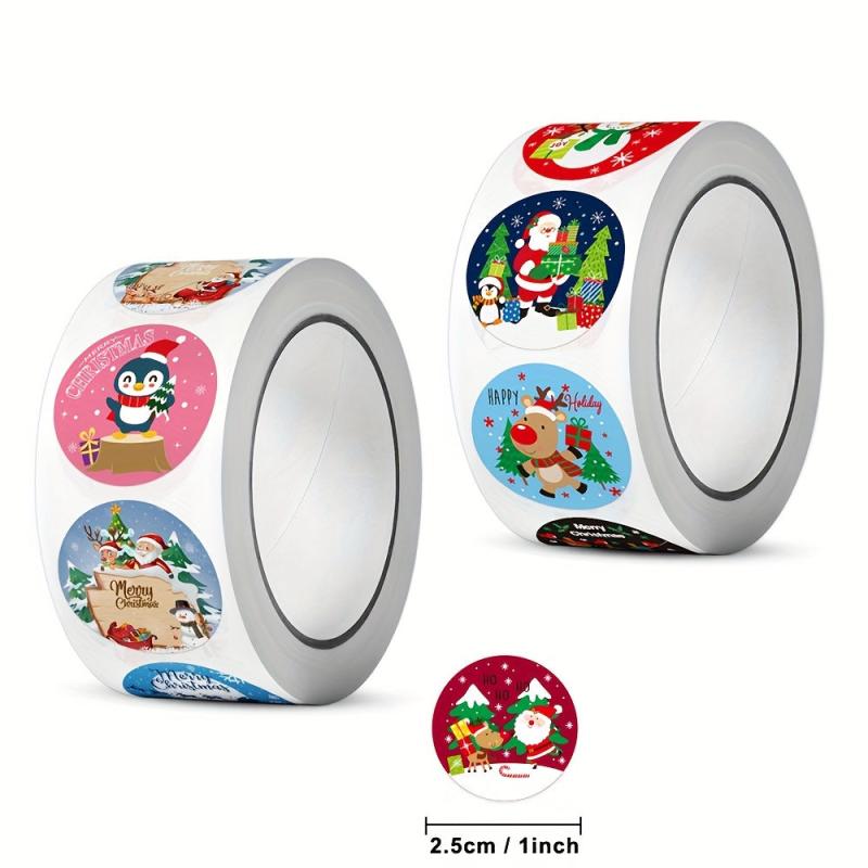 500pcs 1inch Christmas Sticker Roll - Holiday Party Wrapping Decor Self-adhesive
