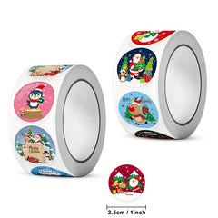 500pcs 1inch Christmas Sticker Roll - Holiday Party Wrapping Decor Self-adhesive
