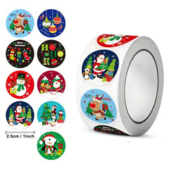 500pcs 1inch Christmas Sticker Roll - Holiday Party Wrapping Decor Self-adhesive