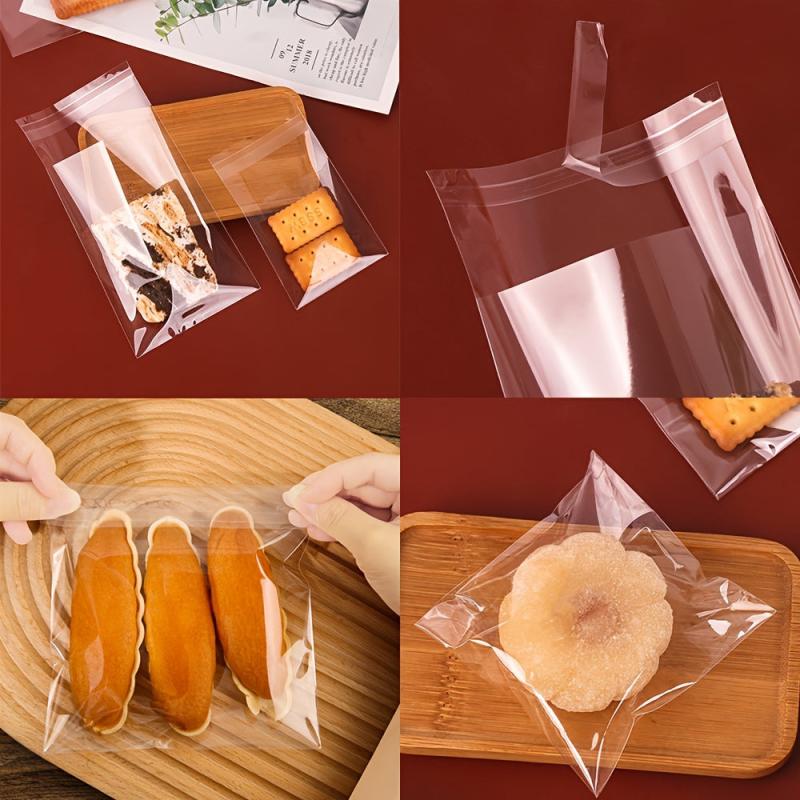 100pcs Clear Cellophane Goodie Bags Self Adhesive Treat Bags Tassel Cookie Bags
