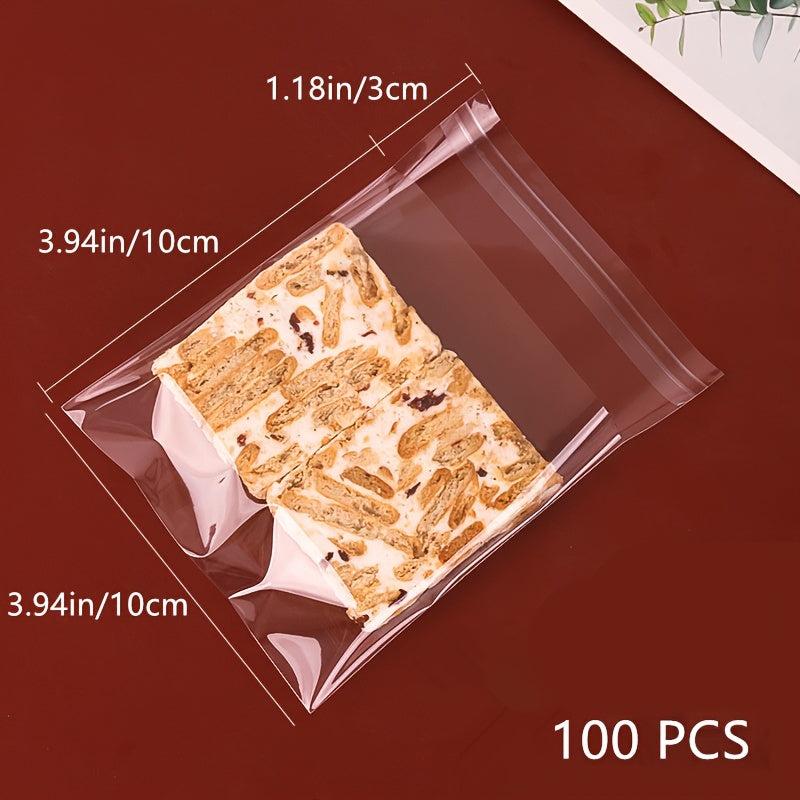 100pcs Clear Cellophane Goodie Bags Self Adhesive Treat Bags Tassel Cookie Bags