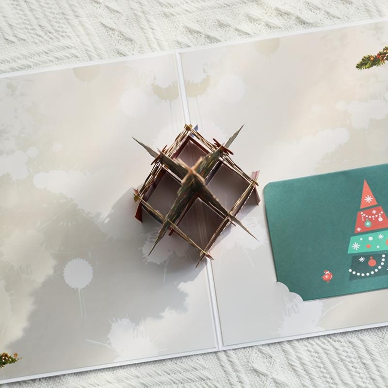 1pc 3D Christmas Tree Postcard Small Card Paper Carved Cartoon Card