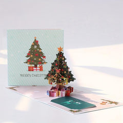 1pc 3D Christmas Tree Postcard Small Card Paper Carved Cartoon Card